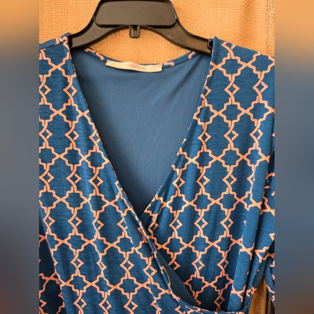 Women's 41 Hawthorne Geometric Lined Wrap Style Dress Size Large - Picture 3 of 11